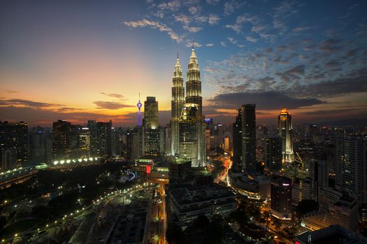 Kuala Lumpur skyline with the Petronas Towers at sunset